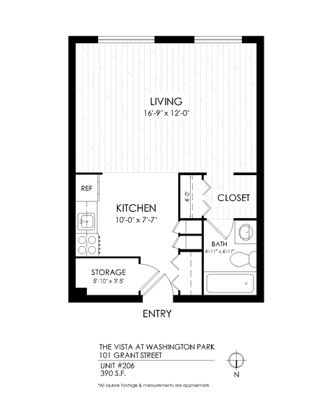 Floor plan for studio, 1 bath, 420 sqft